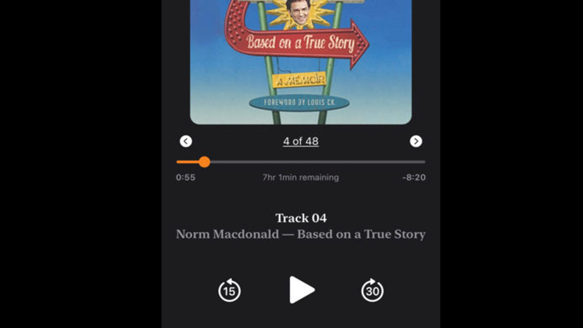 Screenshot of Audiobooks playing from Plex Media Server on an iPhone.